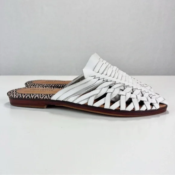 ROOT COLLECTIVE Brooke Huarache Mule Size 9 White Woven Soft Leather Bohemian
